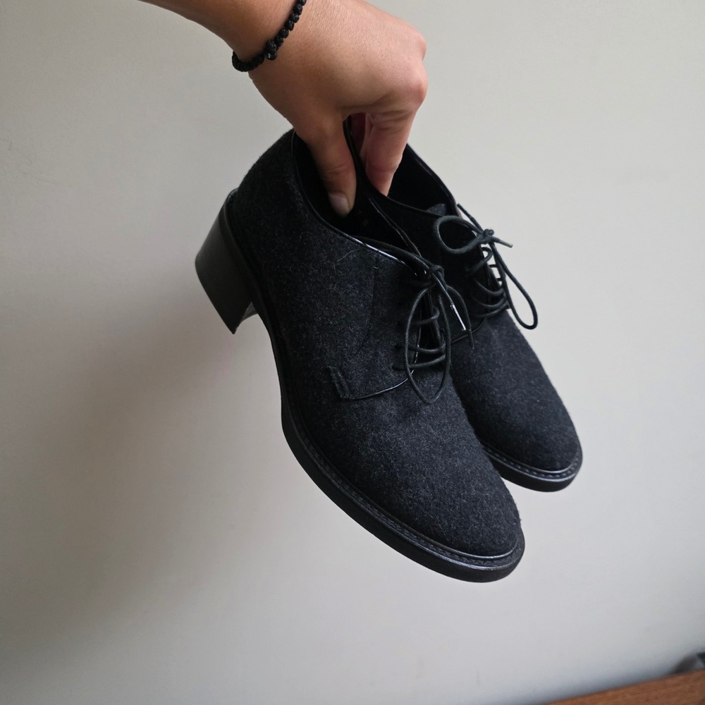 Via Spiga Dino Gray Flannel Wool Oxford Block Heel Shoes Made in Italy 7